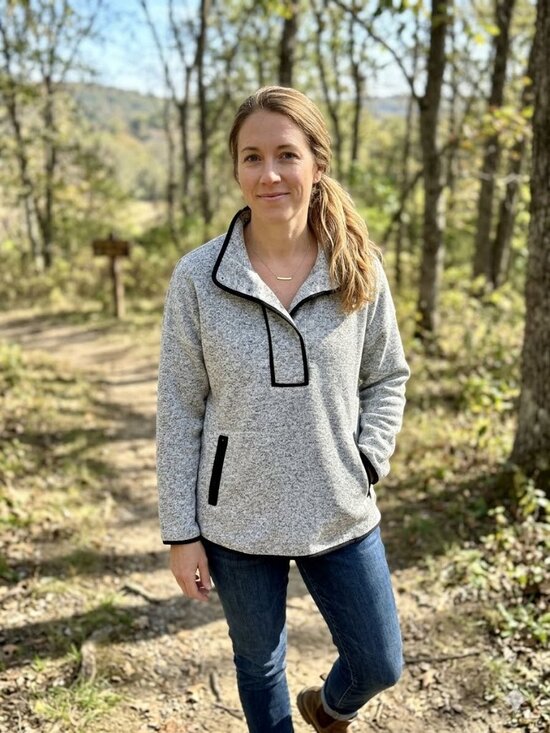 J. Jill Tops - J. Jill Fit gray sweater fleece pullover with pocket & black trim, size L petite